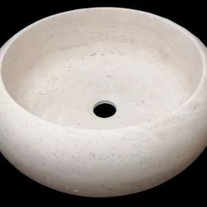 LAVOAR DIN TRAVERTIN CLASIC - 42X15 cm, rotund, finisaj matuit, chituit cu praf de piatră, montaj pe blat, culoare crem natural.