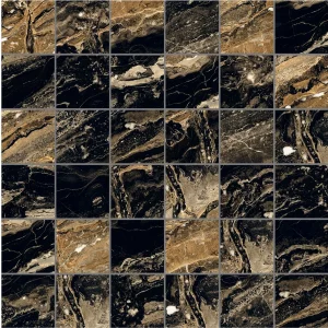 Mozaic ceramic/Plasa interior, portelanat, 30.3X30.3 cm, DEEPER BROWN , aspect piatra naturala, maro cu negru, lucios.