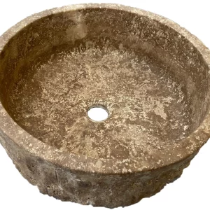 LAVOAR DIN TRAVERTIN NOCHE AC L38 - 15X38 cm, rotund, finisaj interior neted și exterior cioplit manual, montaj pe blat, ideal pentru băi elegante cu design natural si rustic.