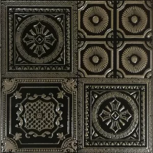PLACA DECOR FAIANTA MALPENSA BLACK COPPER 30X60 CM, neagra cu modele bronz , lucioasa, rectificata