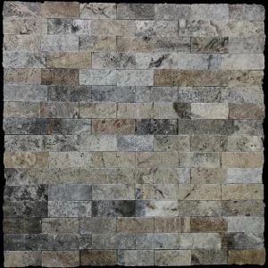 PANEL DIN TRAVERTIN SILVER - 15X60 cm, grosime variabila 1.5-1.8 cm, finisaj Split Face, nuanțe de gri versatile, ideală pentru fațade, socluri sau pereți interiori de accent.