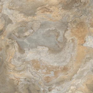 GRESIE LAVA VERDE - 60X60 cm, porțelanată, în nuanțe naturale de gri-verzui cu tonuri ruginii, cu aspect autentic de piatră naturală, finisaj mat rustic punch, potrivită pentru interior și exterior.