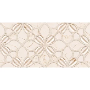 FAIANTA DECOR YASMIN BEIGE HL 03 - 30X60 cm, ceramică glazurată, suprafata lucioasă, rectificata, aspect marmura bej, detalii florale in relief, pentru interior.