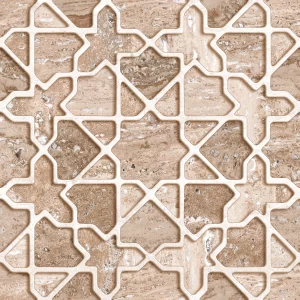 FAIANTA NG ROYAL TRAVERTINE CREMA HL - 30X60 cm, ceramică glazurată mată, cu efect glue finish NG și punch, design geometric inspirat oriental, bej-maron, pentru interior.