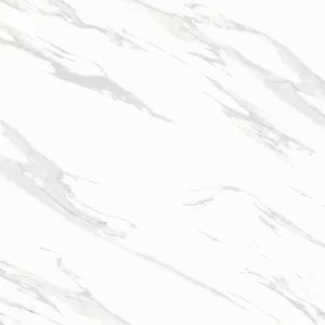 GRESIE CALCUTTA BIANCO – 80X80 cm, porțelanată, alb lucios cu vinișoare gri discrete, aspect rafinat de marmură Calacatta, rectificată, potrivită pentru placări interioare.