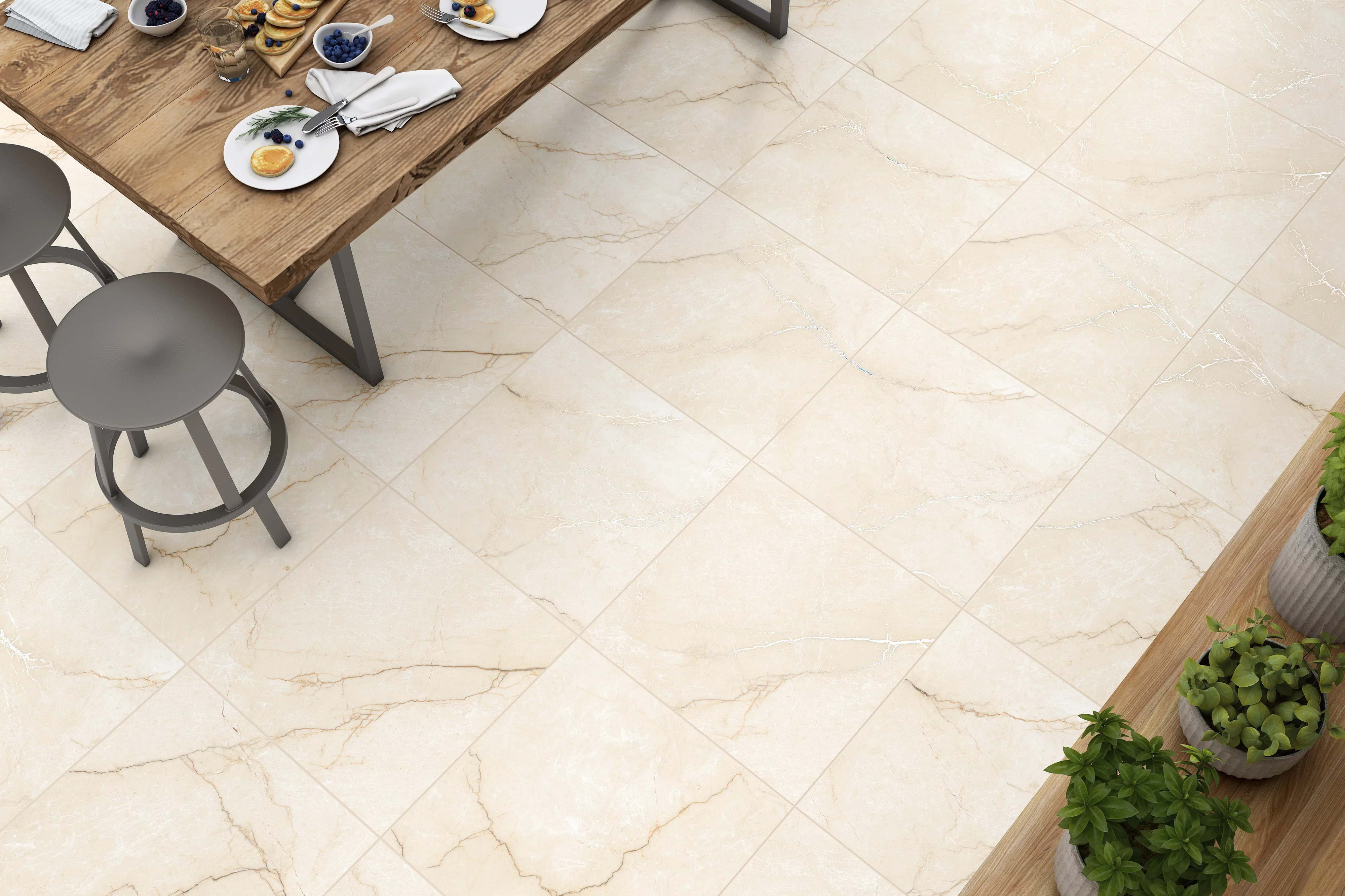 GRESIE FLORENCE CREMA - 60X60 cm, porțelanată, rectificată, glazurată, finisaj mat cu carving, ton crem-bej cu vene discrete, pentru interior si exterior.