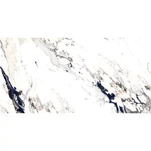 GRESIE ULTIMO - 80X160 cm, porțelanată, rectificată, glazurată, finisaj lucios, aspect marmură albă cu vene negre și accente aurii, random 3, interior.