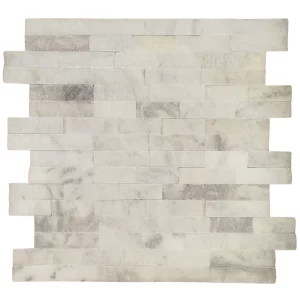 PANEL MARMURA WHITE - 15.2X61 cm, grosime variabila 1.5-1.8 cm, culoare alb cu insertii gri, finisaj split face, ideal pentru placări interioare și exterioare.
