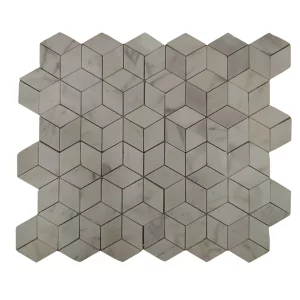 MOZAIC MARMURA DIAMOND WHITE - 30.5X26.6 cm, grosime 1 cm, alb, finisaj lucios, efect vizual tridimensional spectaculos, ideal pentru interioare rafinate.