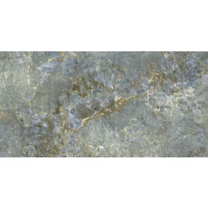 GRESIE GOLD VERTINE (GS48007) - 40X80 cm, porțelanată, lucioasă, rectificată, cu accente aurii elegante pe fundal gri-albăstrui, finisaj crystal.