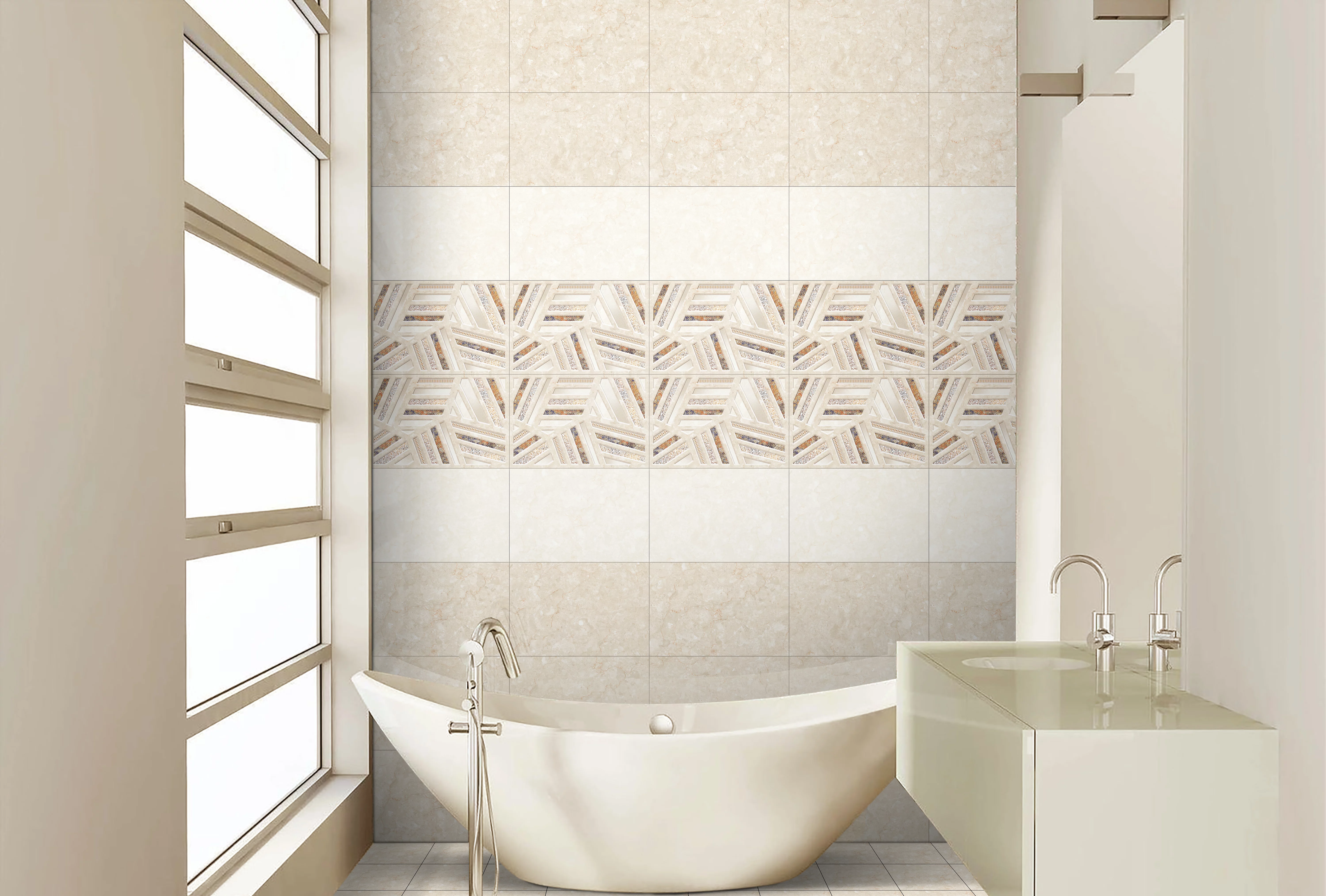 FAIANTA DEVLON 2034 LT - 30X45 cm, ceramica glazurată lucioasă, rectificata, aspect elegant de marmura crem deschis, pentru interior.