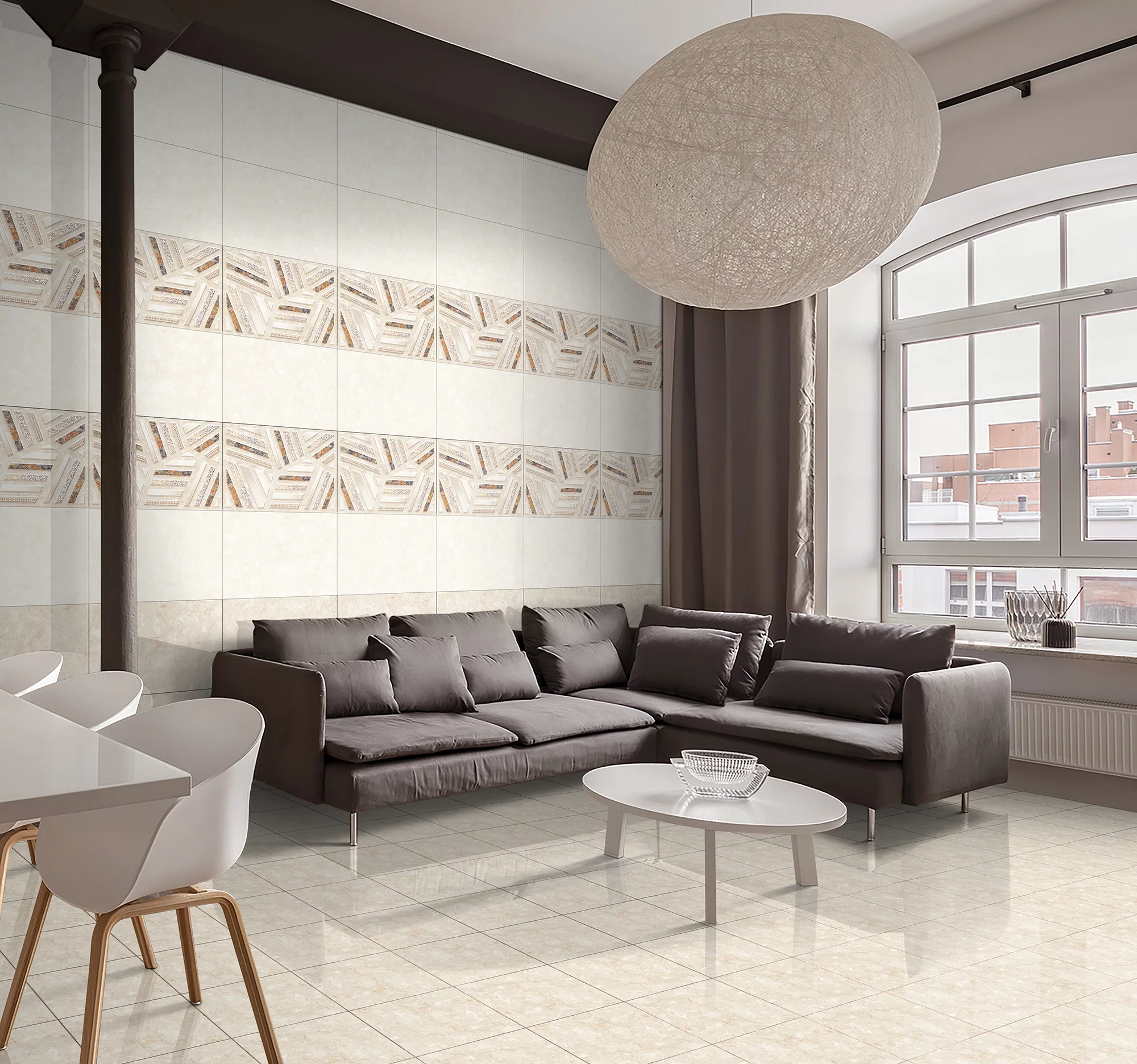 FAIANTA DEVLON 2034 LT - 30X45 cm, ceramica glazurată lucioasă, rectificata, aspect elegant de marmura crem deschis, pentru interior.