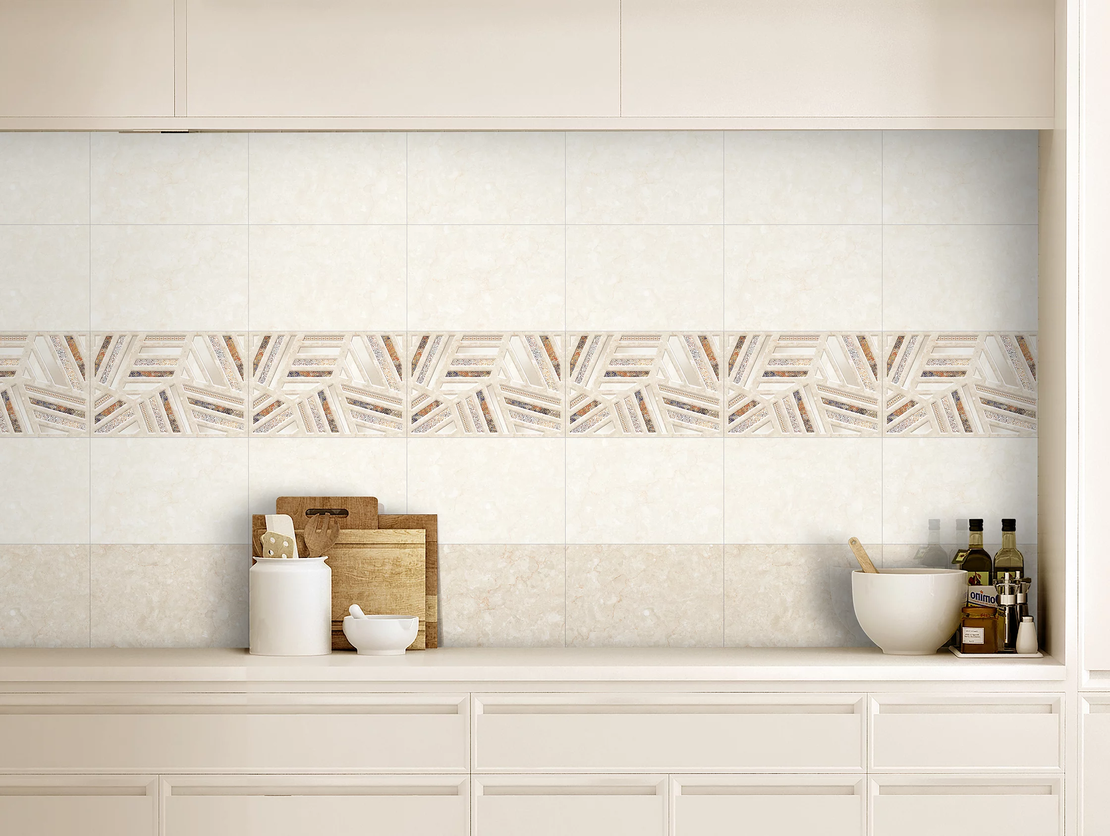 FAIANTA DEVLON 2034 HL 1 - 30X45 cm, ceramica glazurată lucioasă, rectificata, model geometric în relief, finisaj elegant pentru interior.