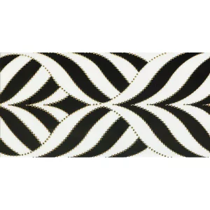 PLACA DECOR FAIANTA FC-36PH1483-GOLD - 30X60 cm, portelanata, glazurata, lucioasă, cu model geometric negru și accente aurii în relief, finisaj Crystal și tehnologie Nano Inkjet.