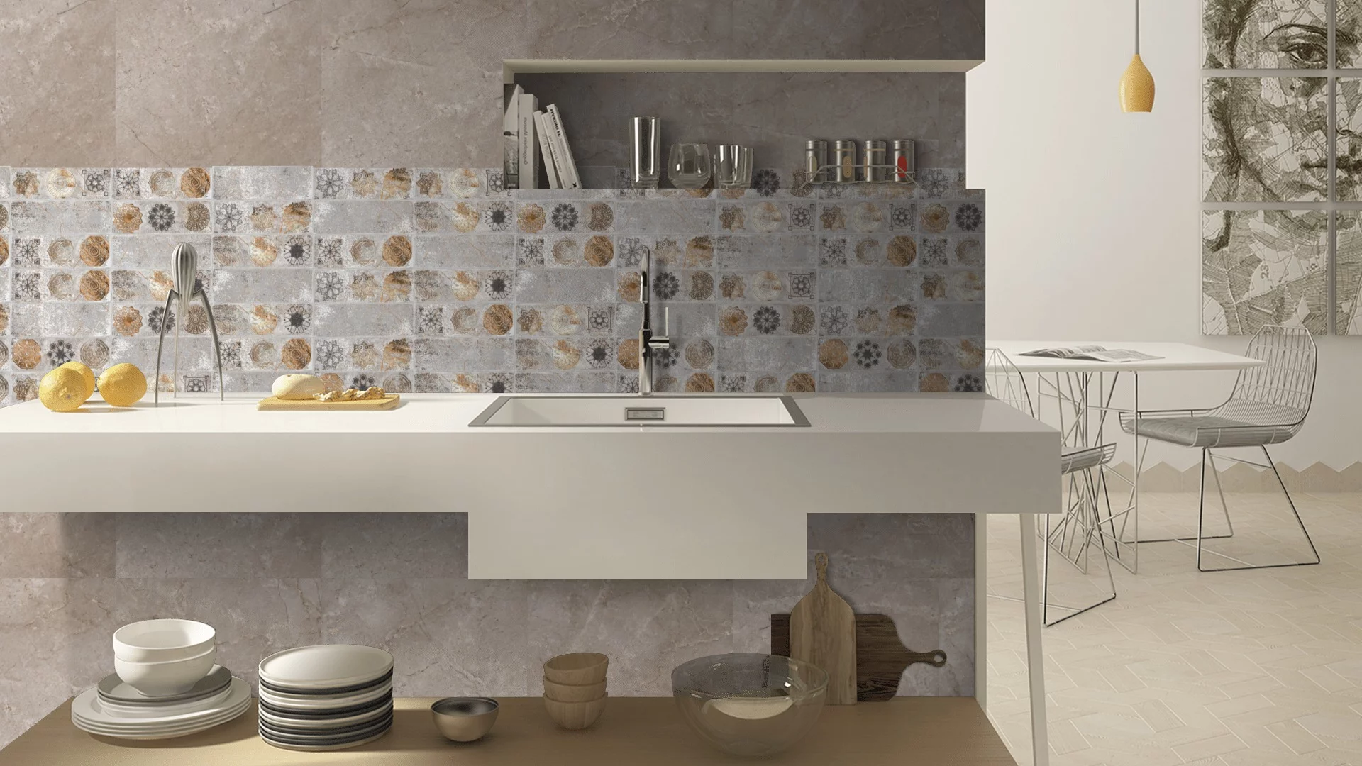 Faianta interior, 10X30 cm, CAVE GREY MT, aspect cu model, gri, mata, nerectificata