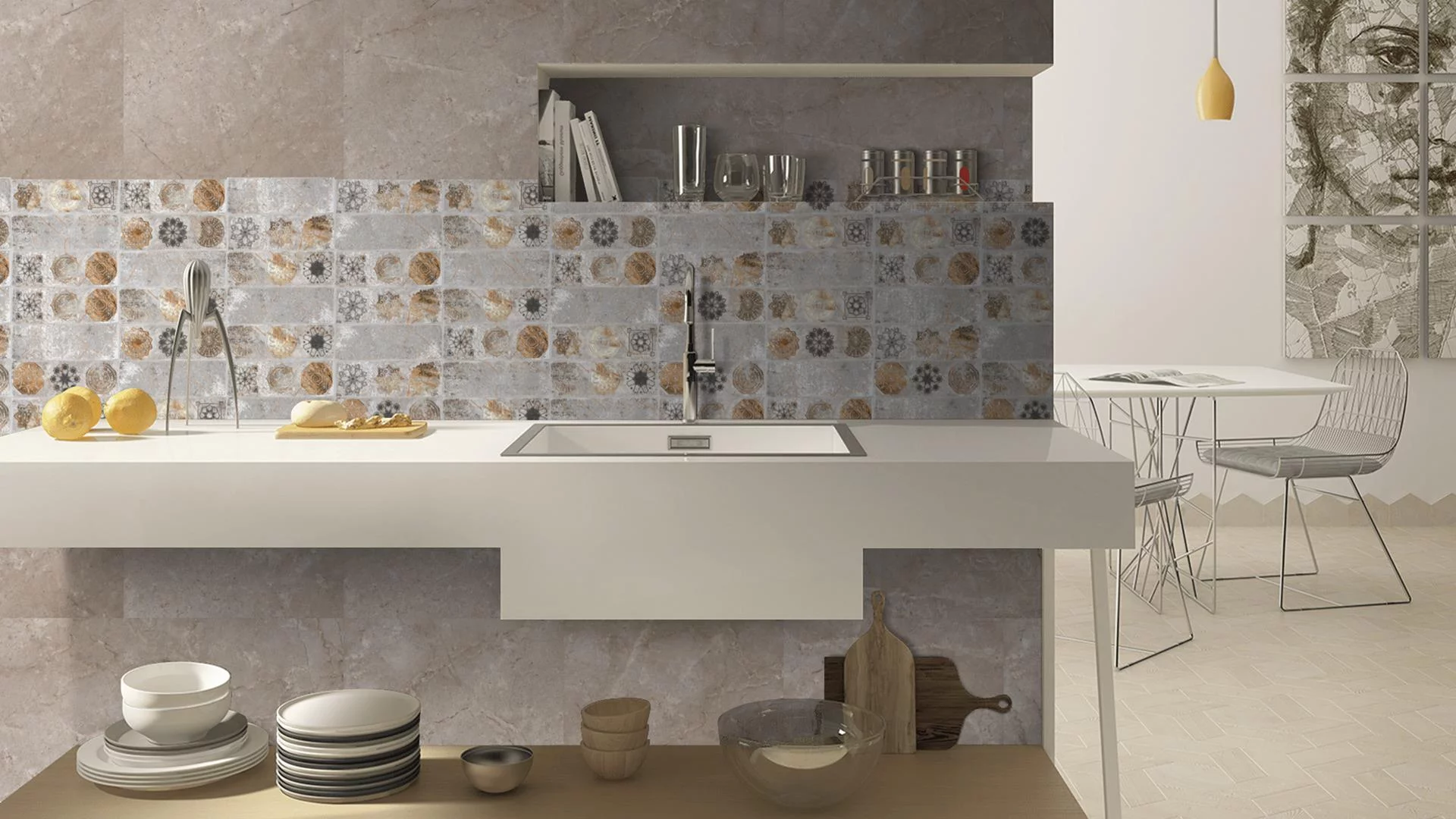 Faianta interior, 10X30 cm, CAVE GREY MT, aspect cu model, gri, mata, nerectificata