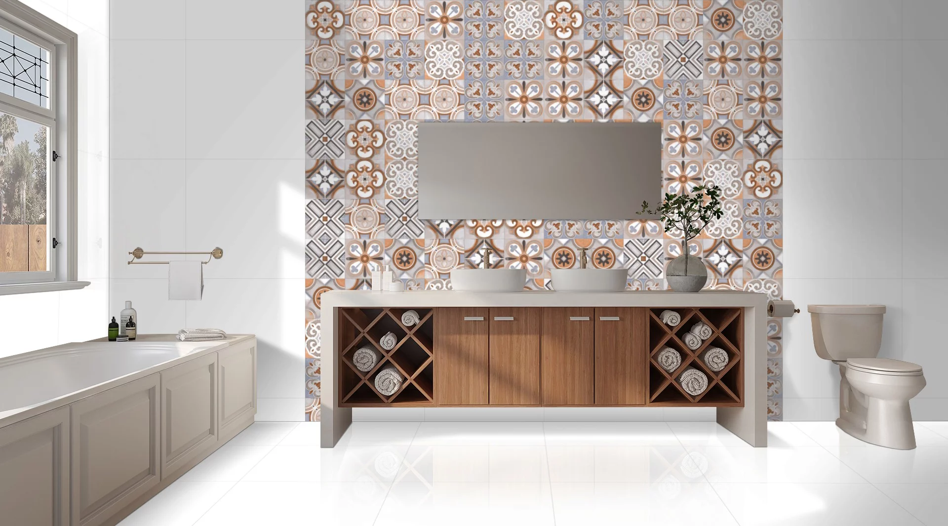 Faianta interior, 20X20 cm, ROSATA MT , aspect cu model ,maro si albastru, mata, nerectificata