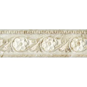 LIST ANTIQUE OMM 7115 VAM-A - 10X30 cm, ceramica glazurata, mat, rectificat, potrivit pentru interioare clasice sau rustice, aspect de piatra naturala cu detalii florale in relief in nuante de bej si crem.