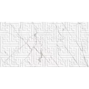 FAIANTA ITALIANO WHITE HL - 30X60 cm, ceramica glazurata, rectificata, mata, finisaj in relief, cu model geometric embosat pe fond marmorat alb.