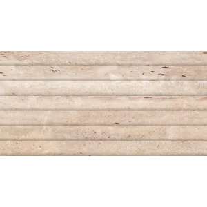 FAIANTA TRAVERTINE NATURAL LINER LT - 30X60 cm, ceramica glazurata, rectificata, finisaj lucios, embosată, cu striații decorative liniare, aspect travertine natural bej, eleganță și textură naturală în designul interior.