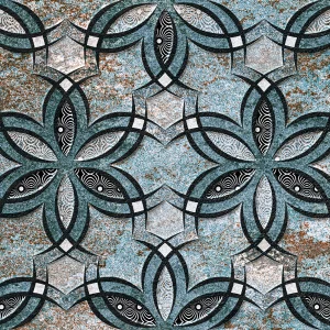 FAIANTA HYDRA LIFE AC-13234 HL1 - 25X75 cm, ceramica glazurată, rectificata, suprafata mată, finisaj în relief, cu model geometric floral și culori rustice în tonuri de albastru oxidat, cupru și negru.
