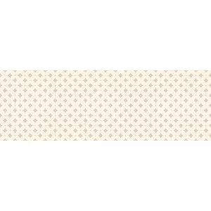 FAIANTA KAILA LT - 25X75 cm, ceramica glazurata, rectificata, se remarcă printr-un design elegant și rafinat, cu un fundal crem deschis și un model repetitiv de mici elemente decorative maro și bej, dispuse simetric. Finisajul lucios adaugă un plus de luminozitate și eleganță, ideal pentru interioare clasice sau vintage.