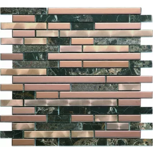MOZAIC PE PLASA MM058 - 30X30.5 cm, realizat din marmură și metal, în nuanțe de roz cupru și maro închis, cu finisaj lucios, ideal pentru decoruri interioare rafinate.