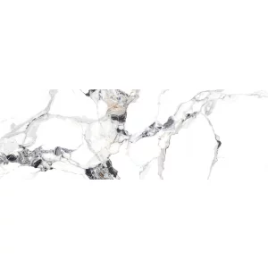GRESIE MEDECIA MARBLE - 60X180 cm, porțelanată, alb cu inserții negre, lucioasă, rectificată, pentru interior și exterior, compatibilă cu încălzirea în pardoseală.