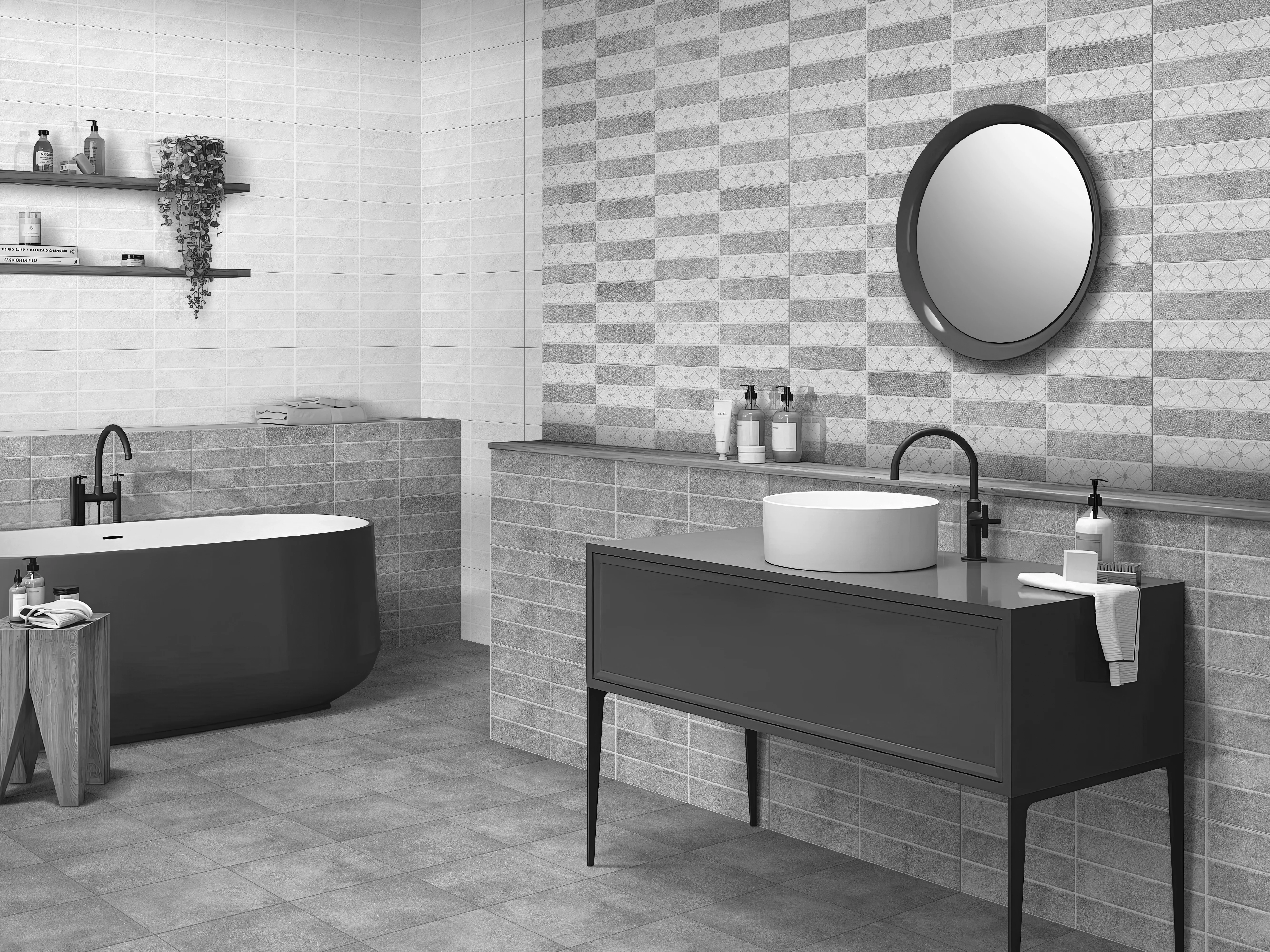 FAIANTA ROLINDA HL (22244-HL) - 30X60 cm, ceramica glazurata, rectificata, adaugă profunzime și caracter spațiilor interioare prin textura sa urbană și nuanța gri închis cu finisaj lucios.