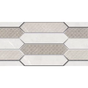 FAIANTA FRESNO HL 22183-RM2 - 30X60 cm, ceramica glazurata, rectificata, aduce rafinament și dinamism spațiului prin modelul său unitar în relief cu efecte metalice argintii și accente reactive de tip glue finish, în tonuri calde de bej și crem.