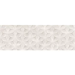 FAIANTA ORLEANS BIANCO DÉCOR-1 - 30X90 cm, ceramica glazurata, rectificata, aduce un plus de rafinament cu modelul său geometric în relief, finisaj lucios și nuanțe calde de bej-alb, ideal pentru spații interioare elegante.