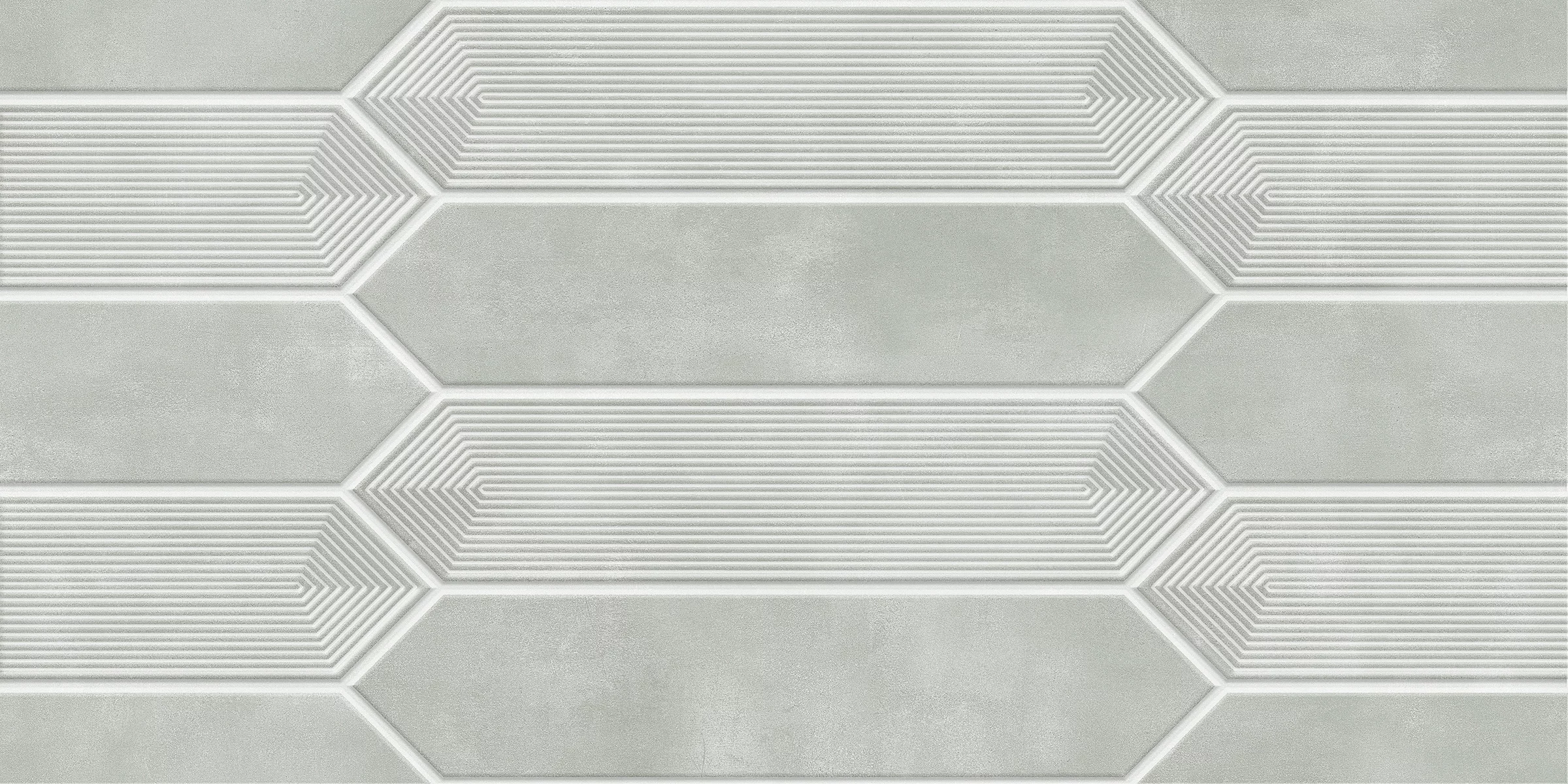 FAIANTA HURON B 22186-B - 30X60 cm, ceramica glazurata, rectificata, cu model geometric în relief și efect lucios reactiv, în nuanță gri-vernil, un plus de originalitate pentru spațiile interioare moderne.