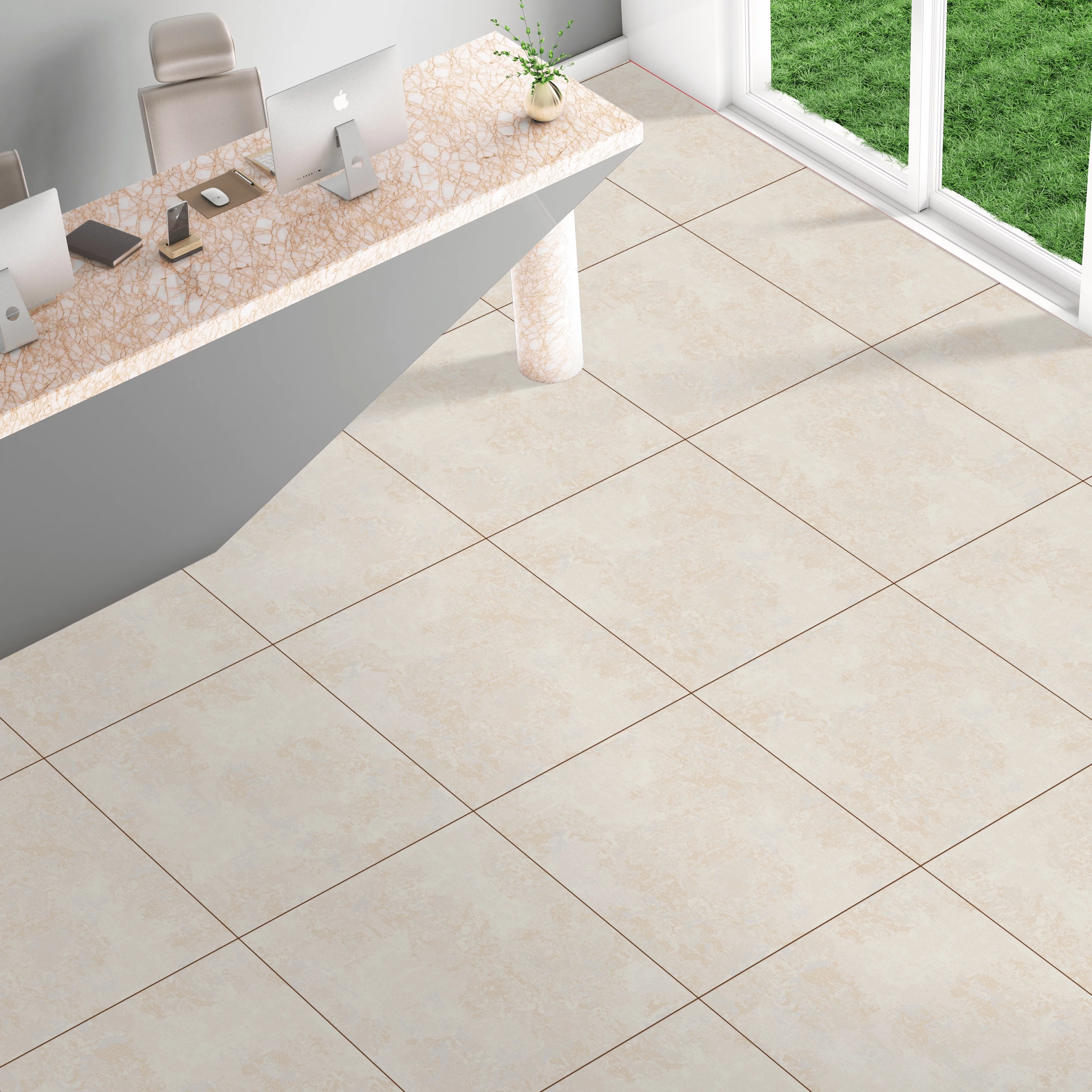 GRESIE CERTEN CREMA - 60X60 cm, porțelanată, crem, mată cu efecte carving, rectificată, potrivită pentru interior și exterior.