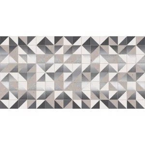 FAIANTA 32344-METALLIC GIN - 30X60 cm, ceramica glazurată, rectificată, în nuanțe gri-bej cu model geometric și accente metalice, finisaj mat, recomandată pentru placarea pereților interiori.