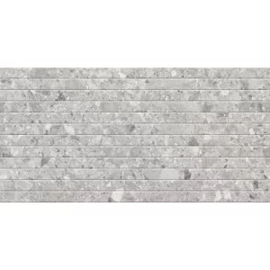 FAIANTA 35306-HL1(L) LEAD - 30X60 cm, ceramica glazurată, rectificată, cu finisaj mat și efecte lucioase (luster), aspect de piatra naturala gri si model în relief, destinată placării pereților la interior.