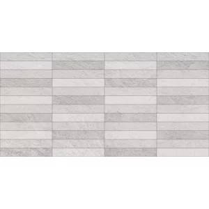 FAIANTA IRON GREY 35304-HL - 30X60 cm, ceramica glazurata, rectificata, pentru interior, finisaj mat luster, texturat, tip piatra naturala, aspect geometric liniar in relief in nuante de gir inchis si gri deschis.