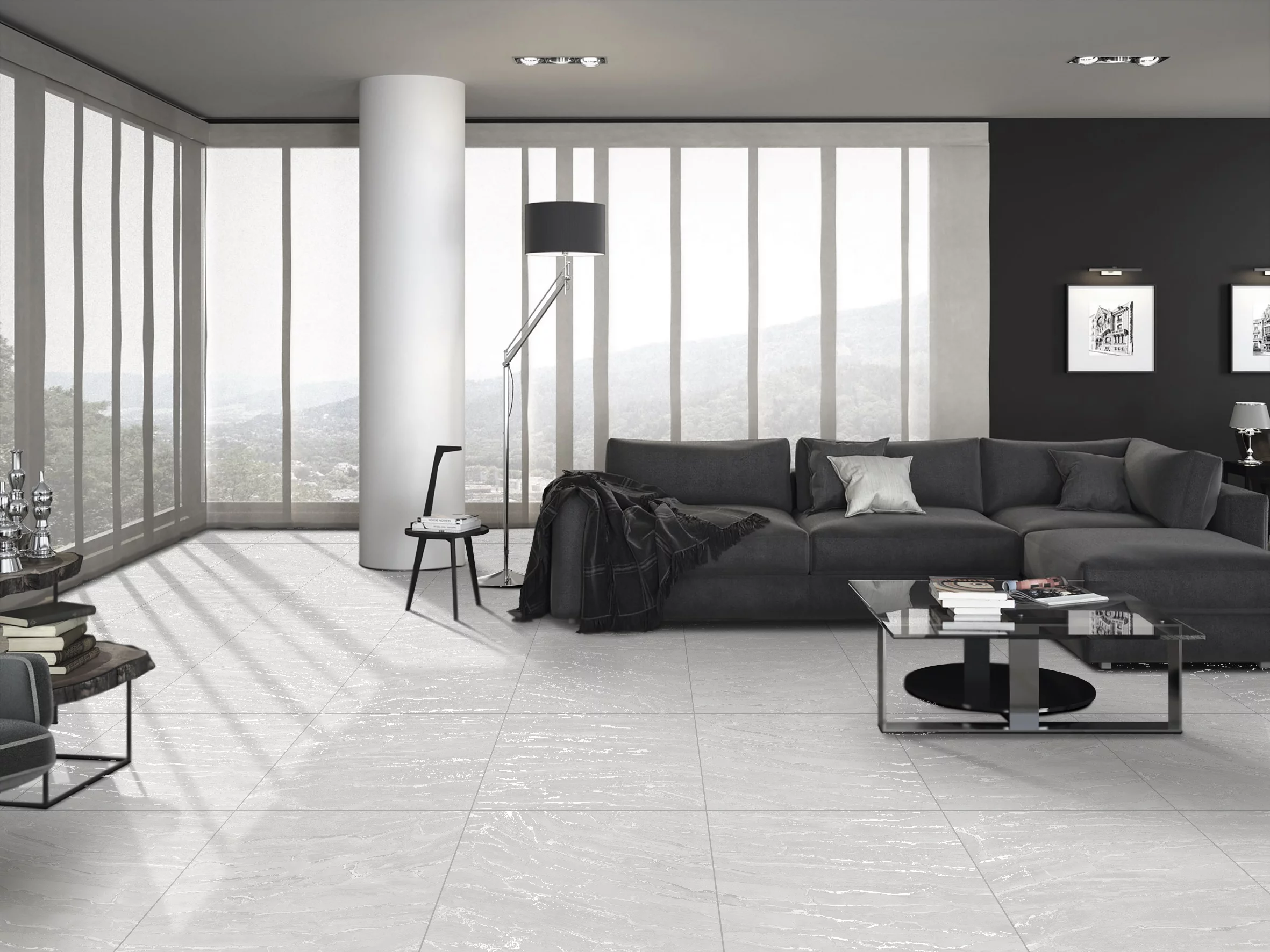 GRESIE BISHKEK GRIS CARVING - 60X60 cm, porțelanată, suprafata mată cu efect carving, gri deschis, ideală pentru trafic intens.