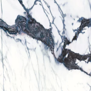 GRESIE VN SOLARIS BLUE - 60X120 cm, porțelanată, super lucioasă high glossy, aspect de marmura alba cu vene albastre-gri, ideală pentru interioare sofisticate.