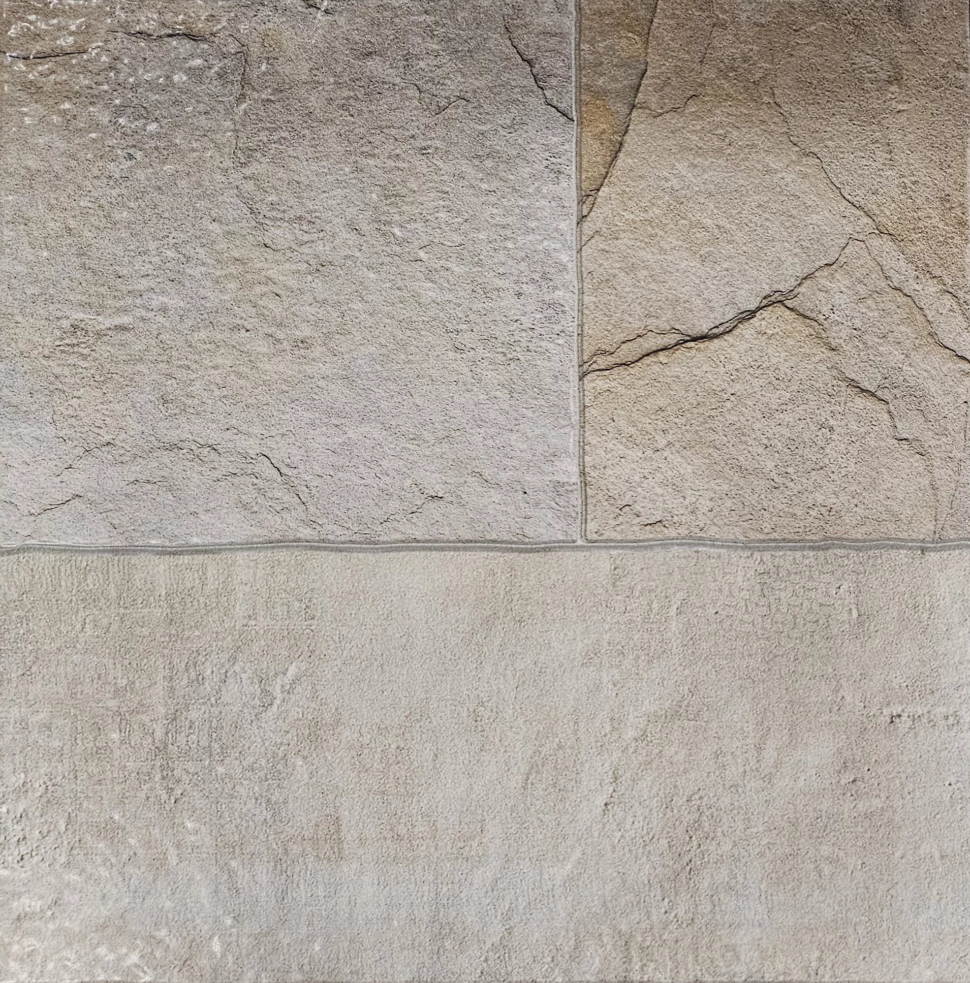 GRESIE BEIRUT LASER CUT - 60X60 cm, ceramică glazurată, mată, nerectificată, aspect piatră în tonuri bej-gri, pentru interior.