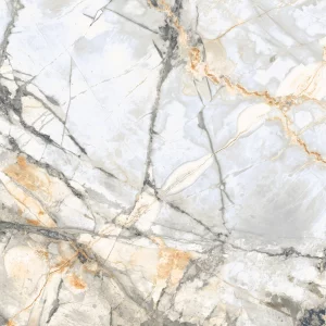 GRESIE 105 MAJESTIC NATURAL - 60X120 cm, porțelanată vitrificată, lucioasă, rectificată, aspect de marmura naturala cu bază gri și vene aurii-grafit, pentru interioare și exterioare elegante.