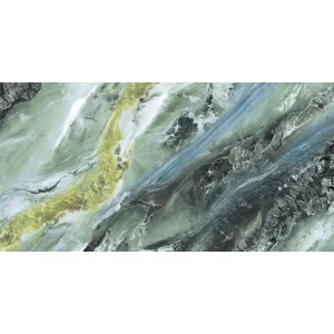 GRESIE CELADOR GREEN - 60X120 cm, porțelanată, glazurata, surprinde prin mixul spectaculos de verde și accente minerale, într-un finisaj super lucios high glossy ce adaugă profunzime și rafinament oricărui spațiu interior.