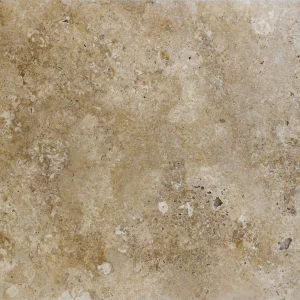 TRAVERTIN RUSTIC MIX - 40.6X61 cm, finisaj antichizat Tumbled, in nuante de maro, auriu, bej și accente crem, ideal pentru spații cu un design cald și autentic, potrivit atât pentru interior, cât și pentru exterior.