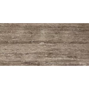 TRAVERTIN NOCHE VEINCUT - 30X60X1.2 cm, tăietură VeinCut, finisaj periat și chituit, nuante calde, ciocolatii, cu accente fine și variații naturale, ideală pentru proiecte elegante și naturale în interior sau exterior.