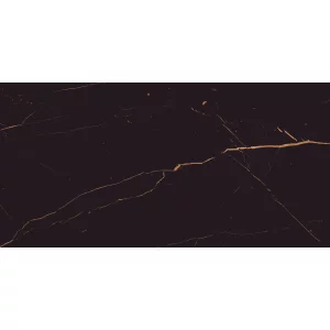 GRESIE HG MARQUINA GOLD - 60X120 cm, porțelanată, aspect de marmură neagră intensă cu nervuri aurii, finisaj super lucios high glossy, ideală pentru interioare elegante și sofisticate.