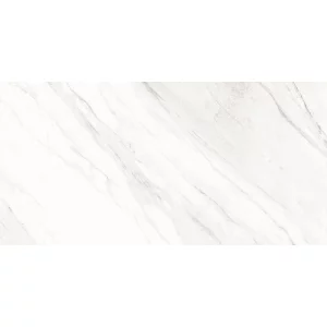 GRESIE CARRARA CLASSICO - 60X120 cm, porțelanată, aspect de marmură albă cu texturi gri fine, în nuanță clară, finisaj lucios elegant, ideală pentru interioare și exterioare rafinate.