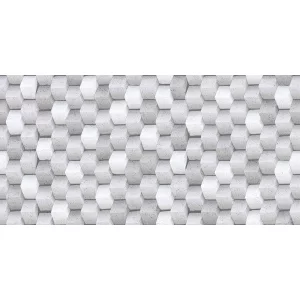 GRESIE PORTELANATA PT PLACAT PERETI 7676 - 30X60 cm, porțelanată, decorativă, aspect mat în relief 3D, în tonuri de alb-gri, potrivită pentru placarea pereților la interior și exterior.
