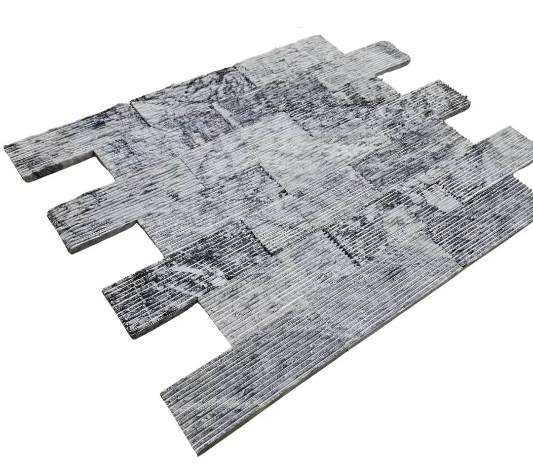 MARMURA DECORATIVA GREY RIZATA - 7.5X20.3 cm, grosime variabila 1.2–1.5 cm, nuanță gri,  ideală pentru placări verticale interioare sau exterioare, finisaj striat cu efect vizual contemporan și textură elegantă.