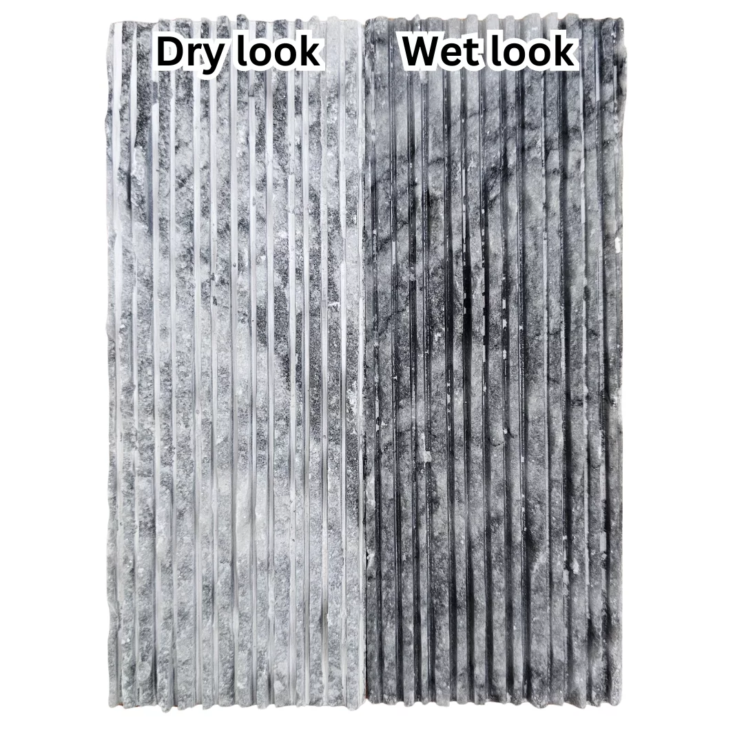 MARMURA DECORATIVA GREY RIZATA - 7.5X20.3 cm, grosime variabila 1.2–1.5 cm, nuanță gri,  ideală pentru placări verticale interioare sau exterioare, finisaj striat cu efect vizual contemporan și textură elegantă.