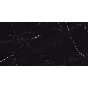 GRESIE FOSSIL NERO - 80X160 cm, porțelanată, super lucioasă high glossy, finisaj premium, în nuanță neagră cu fibre albe tip marmură, ideală pentru interioare și exterioare elegante.