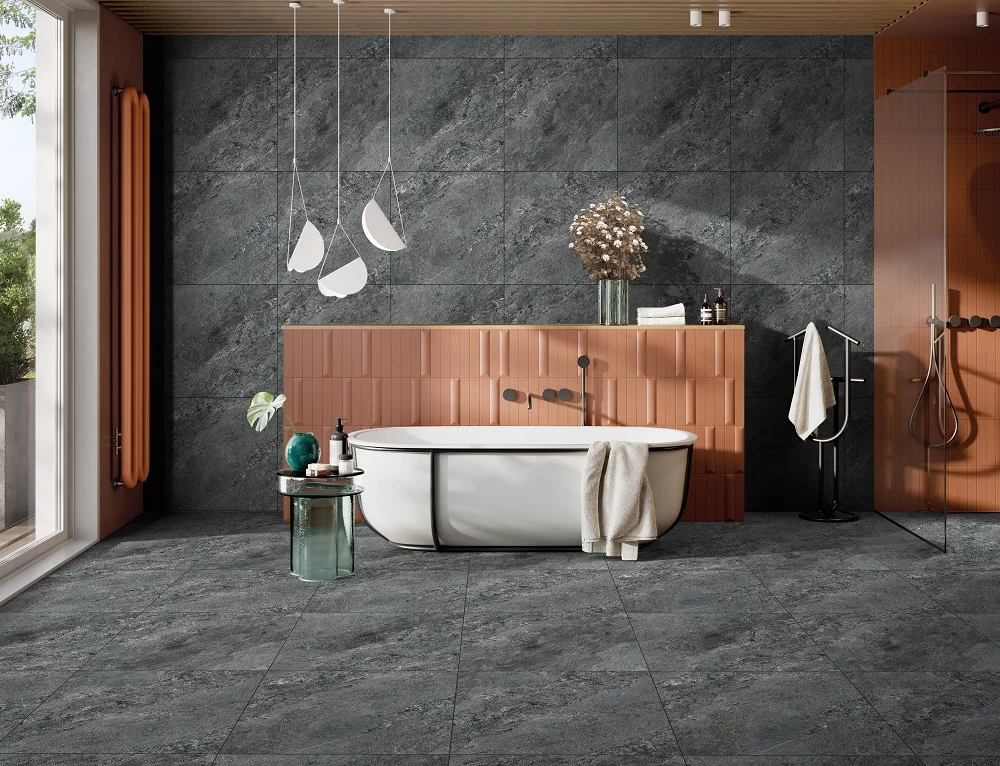 GRESIE BLACK SALT - R11 - 60X60 cm, porțelanată, rectificată, finisaj mat antiderapant, nuanță antracit, ideală pentru interior și exterior.